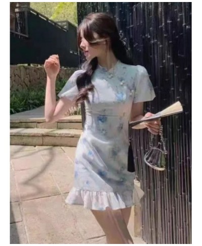 Short Sleeve Dresses Women Design Floral Summer Chinese Ruffles Tender All-match Aesthetic Harajuku Fashion Daily Vestidos $3...