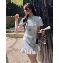 Short Sleeve Dresses Women Design Floral Summer Chinese Ruffles Tender All-match Aesthetic Harajuku Fashion Daily Vestidos $3...