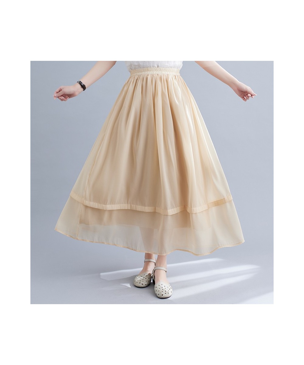 2023 Double-Layer Ruffle Thin Light Loose Summer Skirts Office Lady Work Skirts Fashion Women Casual Midi Skirts $37.64 - Skirts