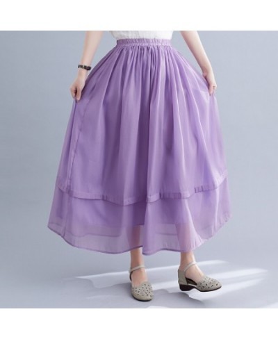 2023 Double-Layer Ruffle Thin Light Loose Summer Skirts Office Lady Work Skirts Fashion Women Casual Midi Skirts $37.64 - Skirts