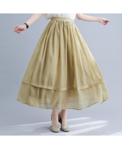 2023 Double-Layer Ruffle Thin Light Loose Summer Skirts Office Lady Work Skirts Fashion Women Casual Midi Skirts $37.64 - Skirts