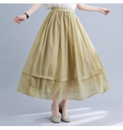 2023 Double-Layer Ruffle Thin Light Loose Summer Skirts Office Lady Work Skirts Fashion Women Casual Midi Skirts $37.64 - Skirts