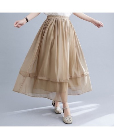 2023 Double-Layer Ruffle Thin Light Loose Summer Skirts Office Lady Work Skirts Fashion Women Casual Midi Skirts $37.64 - Skirts