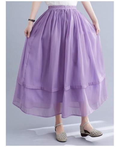 2023 Double-Layer Ruffle Thin Light Loose Summer Skirts Office Lady Work Skirts Fashion Women Casual Midi Skirts $37.64 - Skirts