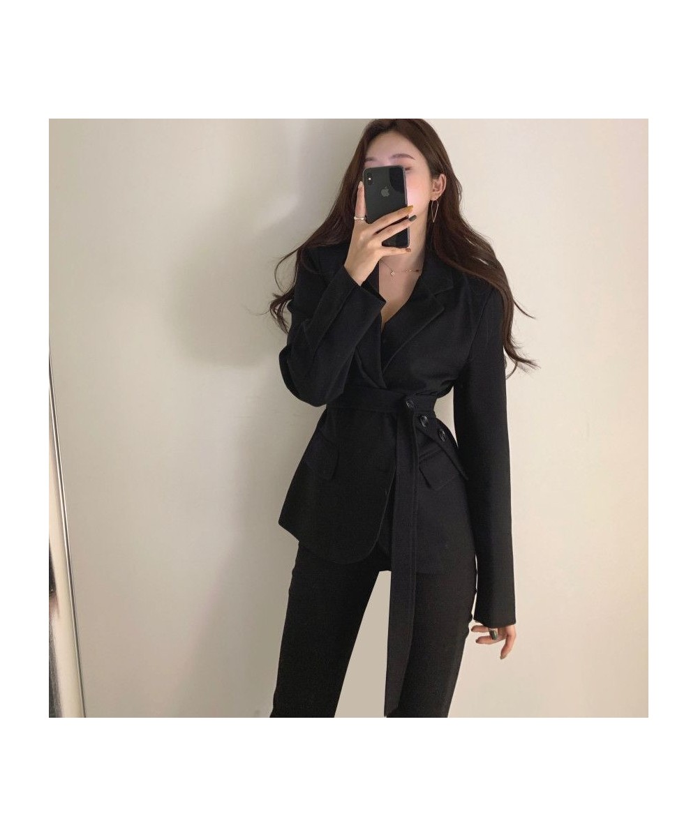 Spring Autumn Chic Blazer Ladies Elegant Fashion Lapel Slim Waist Belted Women Suit Jackets Single-breasted Outwear Casual Co...