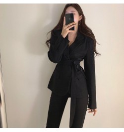 Spring Autumn Chic Blazer Ladies Elegant Fashion Lapel Slim Waist Belted Women Suit Jackets Single-breasted Outwear Casual Co...