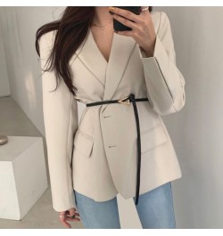 Spring Autumn Chic Blazer Ladies Elegant Fashion Lapel Slim Waist Belted Women Suit Jackets Single-breasted Outwear Casual Co...