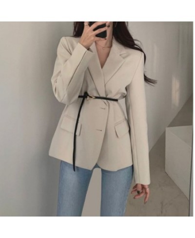 Spring Autumn Chic Blazer Ladies Elegant Fashion Lapel Slim Waist Belted Women Suit Jackets Single-breasted Outwear Casual Co...