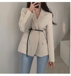 Spring Autumn Chic Blazer Ladies Elegant Fashion Lapel Slim Waist Belted Women Suit Jackets Single-breasted Outwear Casual Co...