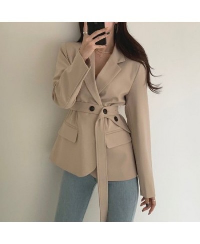 Spring Autumn Chic Blazer Ladies Elegant Fashion Lapel Slim Waist Belted Women Suit Jackets Single-breasted Outwear Casual Co...