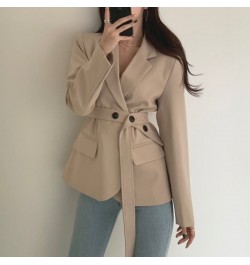 Spring Autumn Chic Blazer Ladies Elegant Fashion Lapel Slim Waist Belted Women Suit Jackets Single-breasted Outwear Casual Co...