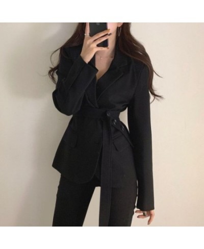 Spring Autumn Chic Blazer Ladies Elegant Fashion Lapel Slim Waist Belted Women Suit Jackets Single-breasted Outwear Casual Co...