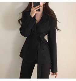 Spring Autumn Chic Blazer Ladies Elegant Fashion Lapel Slim Waist Belted Women Suit Jackets Single-breasted Outwear Casual Co...