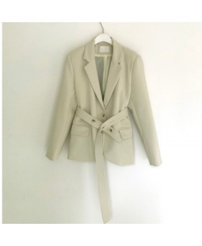 Spring Autumn Chic Blazer Ladies Elegant Fashion Lapel Slim Waist Belted Women Suit Jackets Single-breasted Outwear Casual Co...