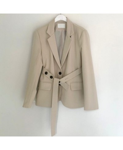 Spring Autumn Chic Blazer Ladies Elegant Fashion Lapel Slim Waist Belted Women Suit Jackets Single-breasted Outwear Casual Co...