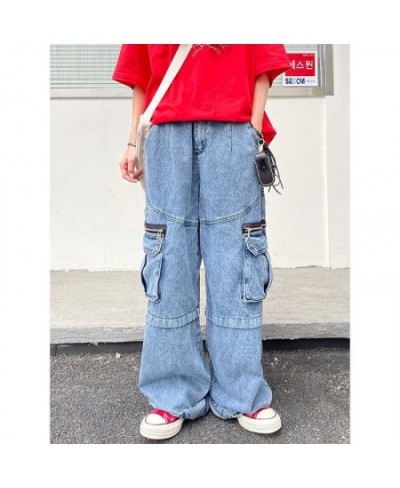 Y2k European and American retro design loose jeans female zipper multi-pocket street trend old loose jeans men and women ins ...