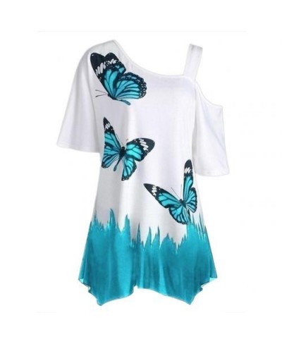 New 2023 Shirt Plus Size Women Summer Butterfly Print T-shirt Cold Shoulder Short Sleeve Tunic Tee Top blouses women casual $...