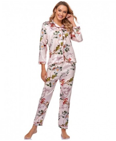 Home Suit Pajamas Set Women Satin Cardigan Long-sleeved Sleep Tops Trousers Suits Floral Printed Pijamas Women Sleepwear $31....