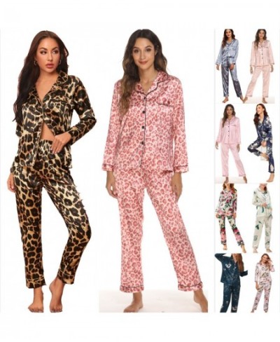 Home Suit Pajamas Set Women Satin Cardigan Long-sleeved Sleep Tops Trousers Suits Floral Printed Pijamas Women Sleepwear $31....