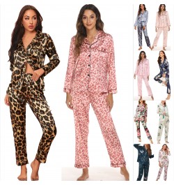 Home Suit Pajamas Set Women Satin Cardigan Long-sleeved Sleep Tops Trousers Suits Floral Printed Pijamas Women Sleepwear $31....