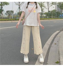 Heart Print Pink Casual Pants Women Sweet Cute Baggy Straight Trousers Preppy Style Tender Girlish Popular Ankle-length Basic...