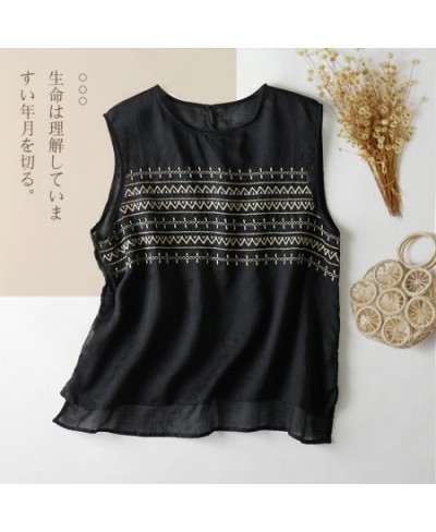 Embroidery Striped Round-Neck Linen Casual Women's Vest Shirt 2022 Summer Sleeveless Tank Tops Lightweight Korean Fashion $34...