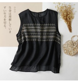 Embroidery Striped Round-Neck Linen Casual Women's Vest Shirt 2022 Summer Sleeveless Tank Tops Lightweight Korean Fashion $34...