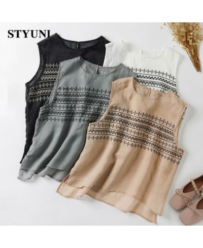 Embroidery Striped Round-Neck Linen Casual Women's Vest Shirt 2022 Summer Sleeveless Tank Tops Lightweight Korean Fashion $34...