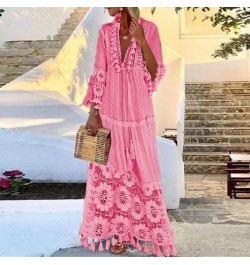 Sexy Crochet Lace Deep V-Neck Lady Dress Elegant Women Hollow Out Chiffon Bandage Party Dress Summer Flare Sleeve Beach $55.9...