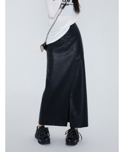 Leather Midi Skirts for Women Split High Waist Skirts Y2k Black Streetwear Fashion New Design Loose Ladies Skirt $64.91 - Bot...