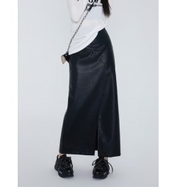 Leather Midi Skirts for Women Split High Waist Skirts Y2k Black Streetwear Fashion New Design Loose Ladies Skirt $64.91 - Bot...