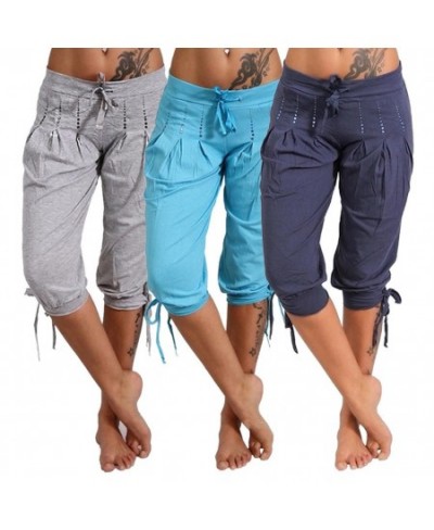 Sports Women Pants Casual Low Rise Drawstring Rhinestone Pleated Sports Capri Pants Short Casual Skinny Pants for Women $29.8...