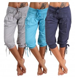 Sports Women Pants Casual Low Rise Drawstring Rhinestone Pleated Sports Capri Pants Short Casual Skinny Pants for Women $29.8...