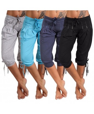 Sports Women Pants Casual Low Rise Drawstring Rhinestone Pleated Sports Capri Pants Short Casual Skinny Pants for Women $29.8...