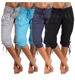 Sports Women Pants Casual Low Rise Drawstring Rhinestone Pleated Sports Capri Pants Short Casual Skinny Pants for Women $29.8...