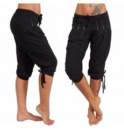 Sports Women Pants Casual Low Rise Drawstring Rhinestone Pleated Sports Capri Pants Short Casual Skinny Pants for Women $29.8...