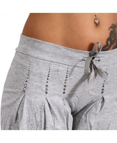 Sports Women Pants Casual Low Rise Drawstring Rhinestone Pleated Sports Capri Pants Short Casual Skinny Pants for Women $29.8...