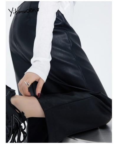 Leather Midi Skirts for Women Split High Waist Skirts Y2k Black Streetwear Fashion New Design Loose Ladies Skirt $64.91 - Bot...