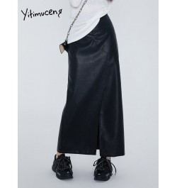 Leather Midi Skirts for Women Split High Waist Skirts Y2k Black Streetwear Fashion New Design Loose Ladies Skirt $64.91 - Bot...