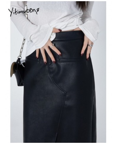 Leather Midi Skirts for Women Split High Waist Skirts Y2k Black Streetwear Fashion New Design Loose Ladies Skirt $64.91 - Bot...