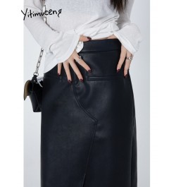 Leather Midi Skirts for Women Split High Waist Skirts Y2k Black Streetwear Fashion New Design Loose Ladies Skirt $64.91 - Bot...