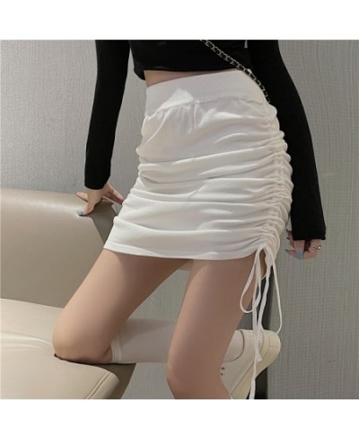 Women's Knitted Korean High Waist Slim Skirt Female Elastic Waist Drawstring Pencil Mini Skirts $22.30 - Skirts