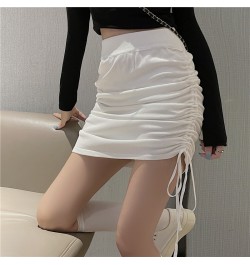 Women's Knitted Korean High Waist Slim Skirt Female Elastic Waist Drawstring Pencil Mini Skirts $22.30 - Skirts