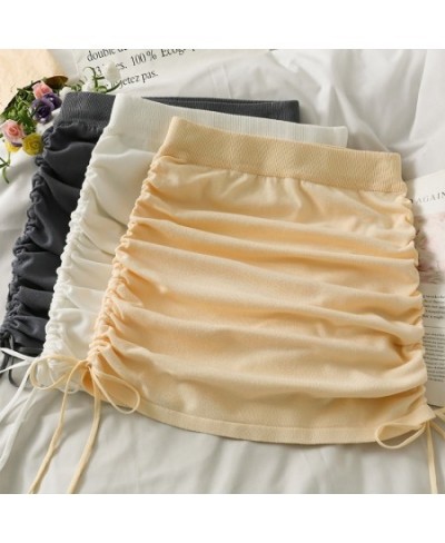 Women's Knitted Korean High Waist Slim Skirt Female Elastic Waist Drawstring Pencil Mini Skirts $22.30 - Skirts