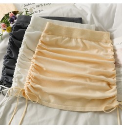 Women's Knitted Korean High Waist Slim Skirt Female Elastic Waist Drawstring Pencil Mini Skirts $22.30 - Skirts