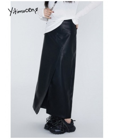 Leather Midi Skirts for Women Split High Waist Skirts Y2k Black Streetwear Fashion New Design Loose Ladies Skirt $64.91 - Bot...