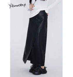 Leather Midi Skirts for Women Split High Waist Skirts Y2k Black Streetwear Fashion New Design Loose Ladies Skirt $64.91 - Bot...