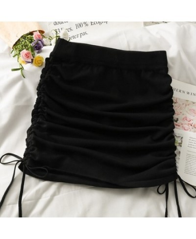 Women's Knitted Korean High Waist Slim Skirt Female Elastic Waist Drawstring Pencil Mini Skirts $22.30 - Skirts