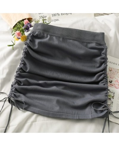 Women's Knitted Korean High Waist Slim Skirt Female Elastic Waist Drawstring Pencil Mini Skirts $22.30 - Skirts