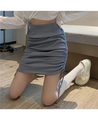 Women's Knitted Korean High Waist Slim Skirt Female Elastic Waist Drawstring Pencil Mini Skirts $22.30 - Skirts